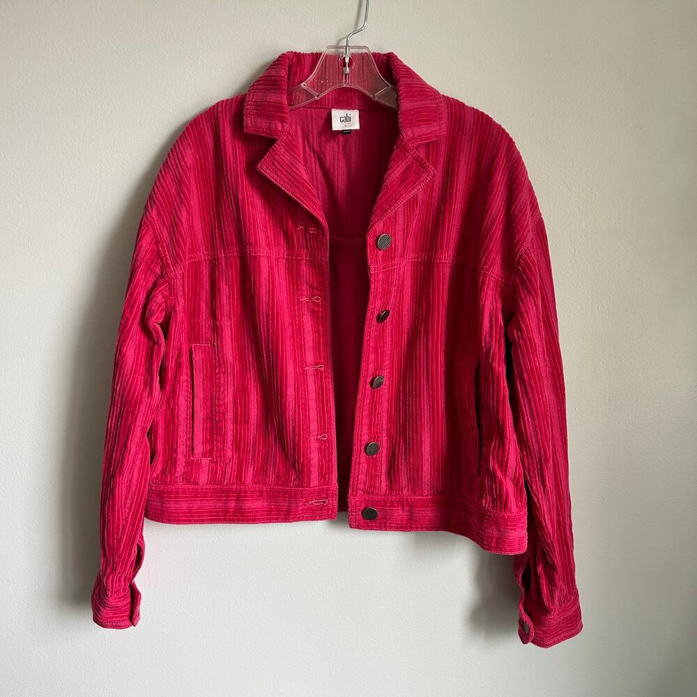 CAbi Dark Pink Corduroy Boxy Button Down Collared Cotton Jacket Coat Size Small